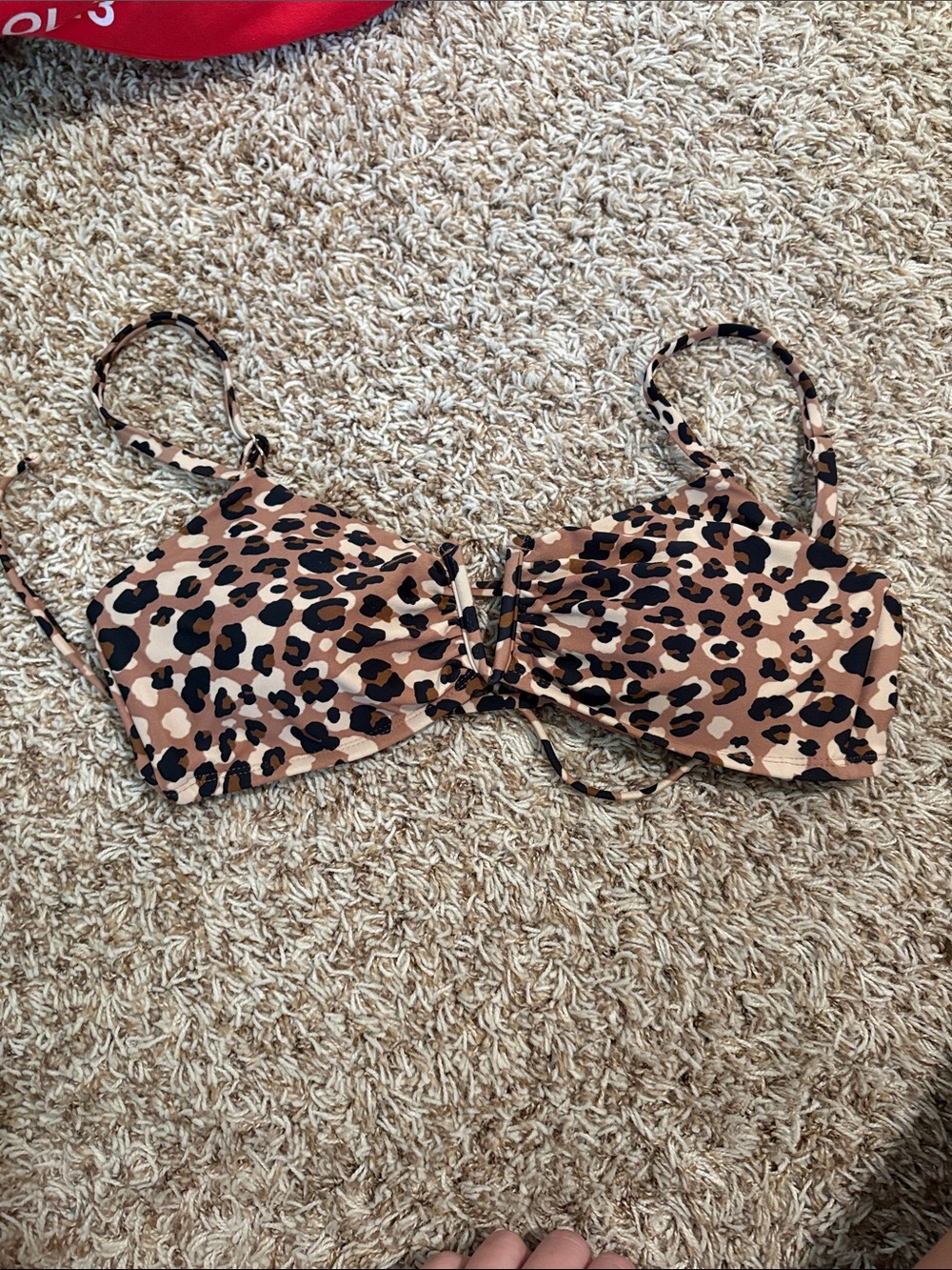 Leopard Print Bandeau Bikini Top in Tan & Black